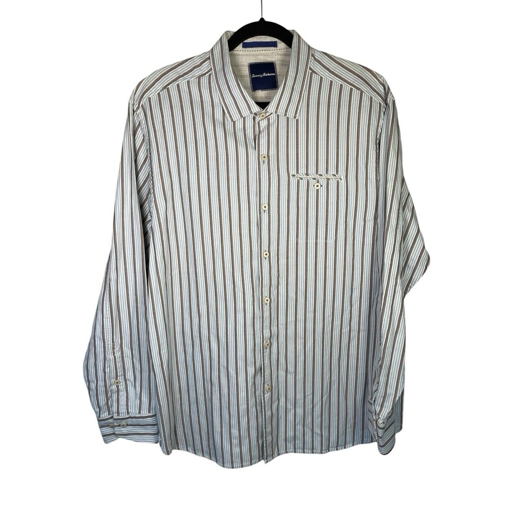 Tommy Bahama Shirt Men's XL Multicolor Long Sleeve Button Up Striped Cotton Silk